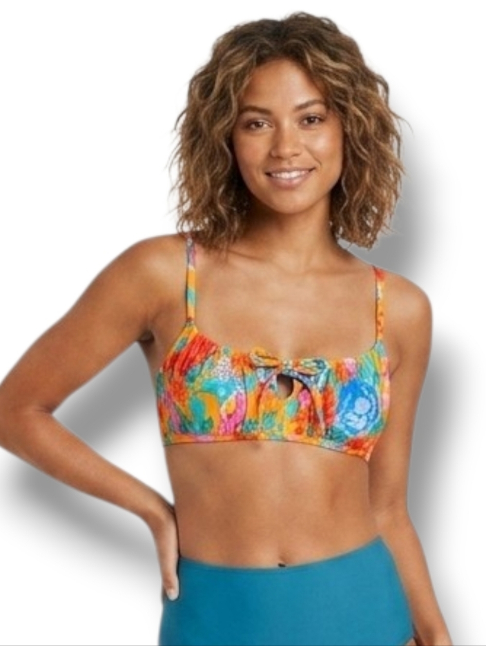 Xhilaration Juniors Orange Floral Tie-Front Bralette Bikini Top – Size XS, New